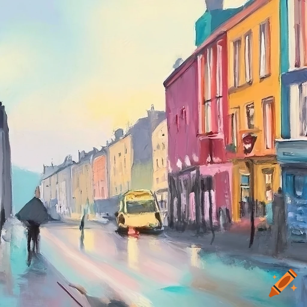 Contemporary light pastel painting of cork city, ireland on Craiyon