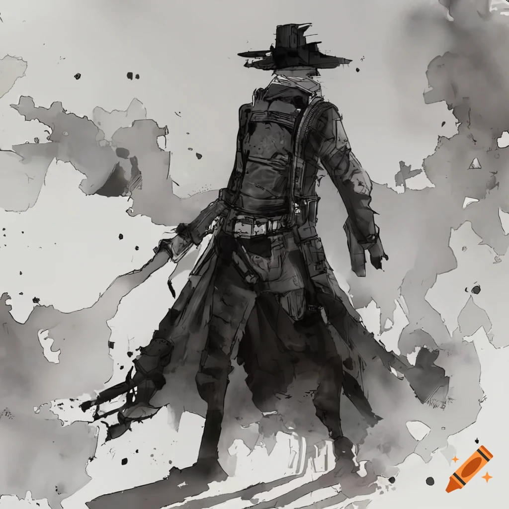 Gunslinger in a wasteland inspired by Tsutomu Nihei style