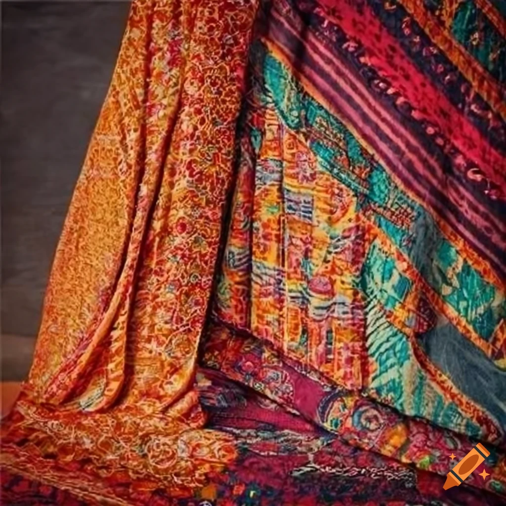 Colorful bohemian throw blanket on concrete background