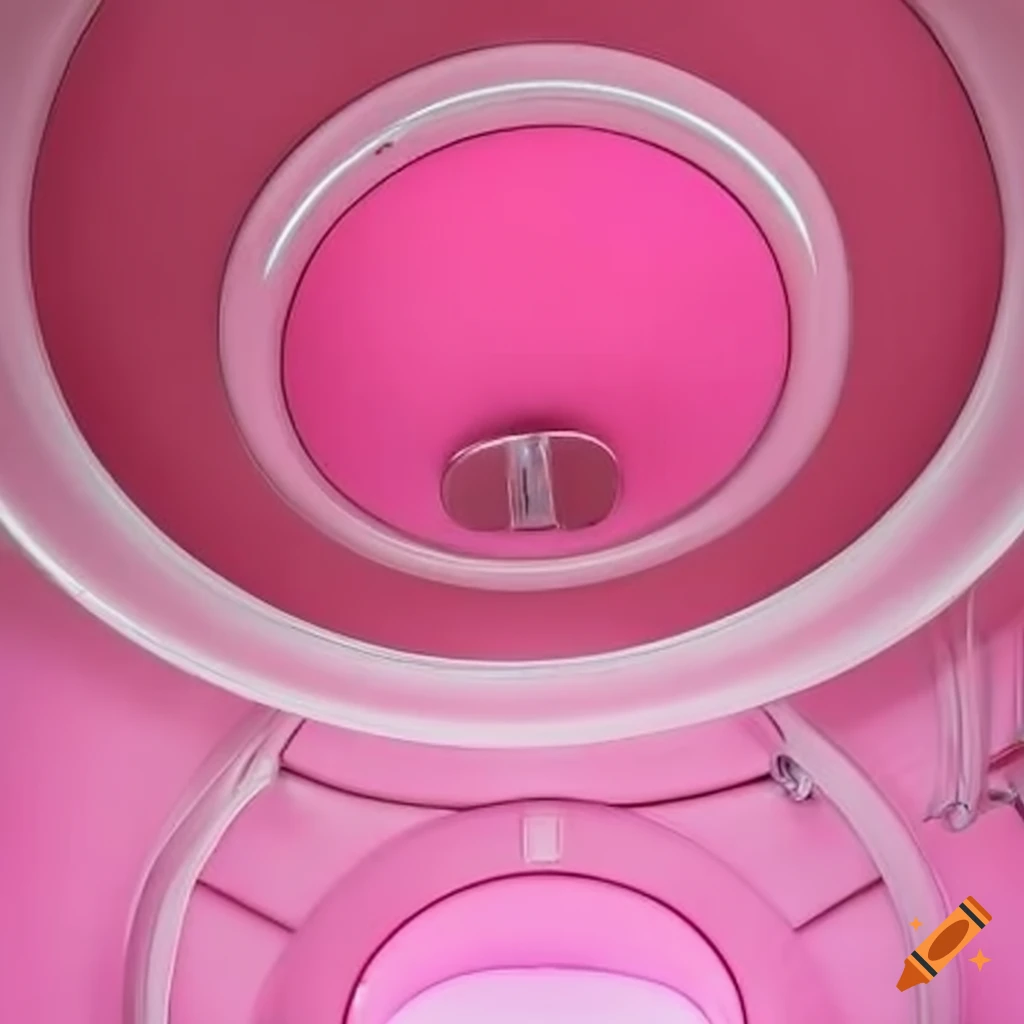Retro futuristic baby pink beauty salon interior