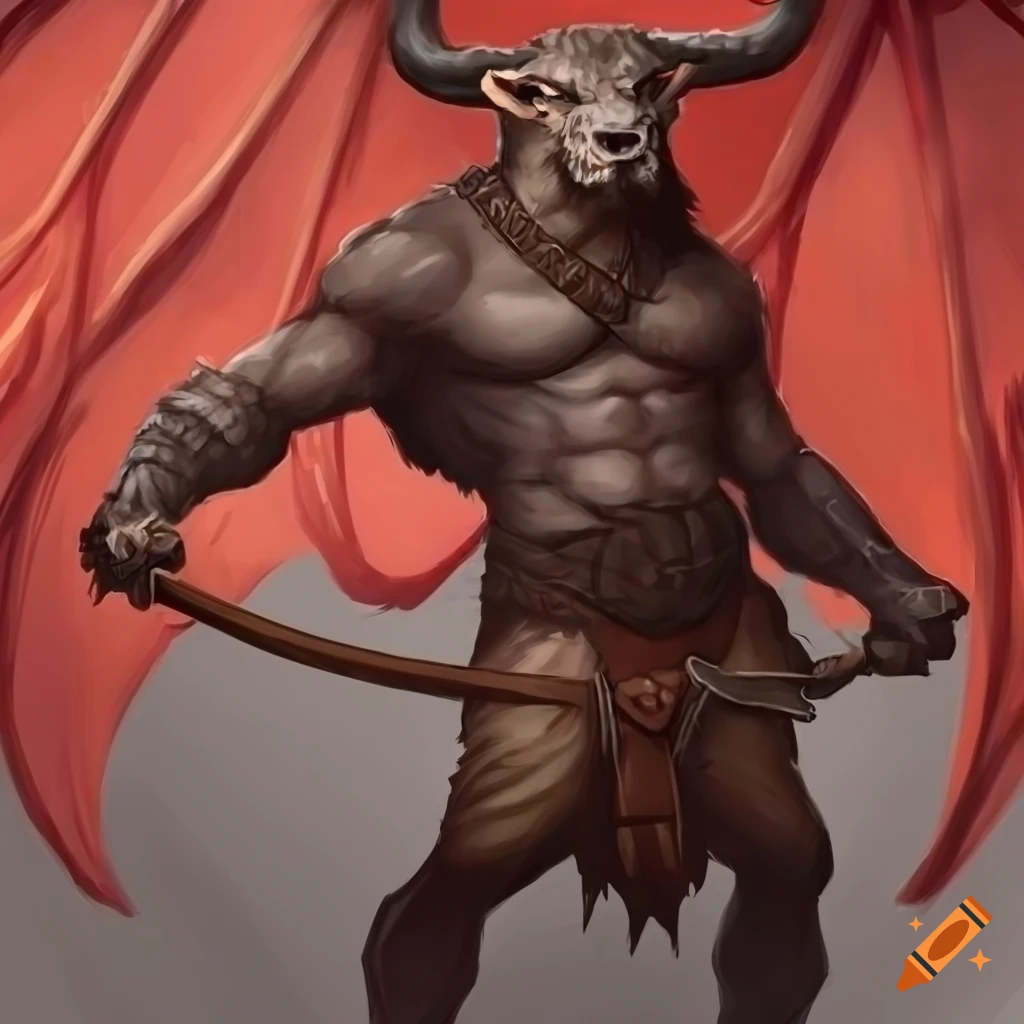 Minotaur with red dragon wings in a D&D portrait