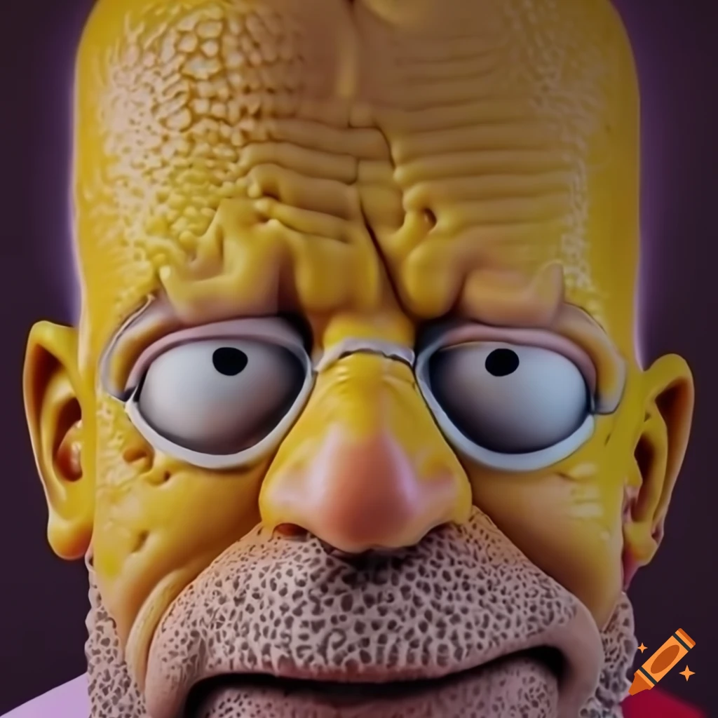 Hyper-realistic HD rendering of Homer Simpson with trypophobia on Craiyon
