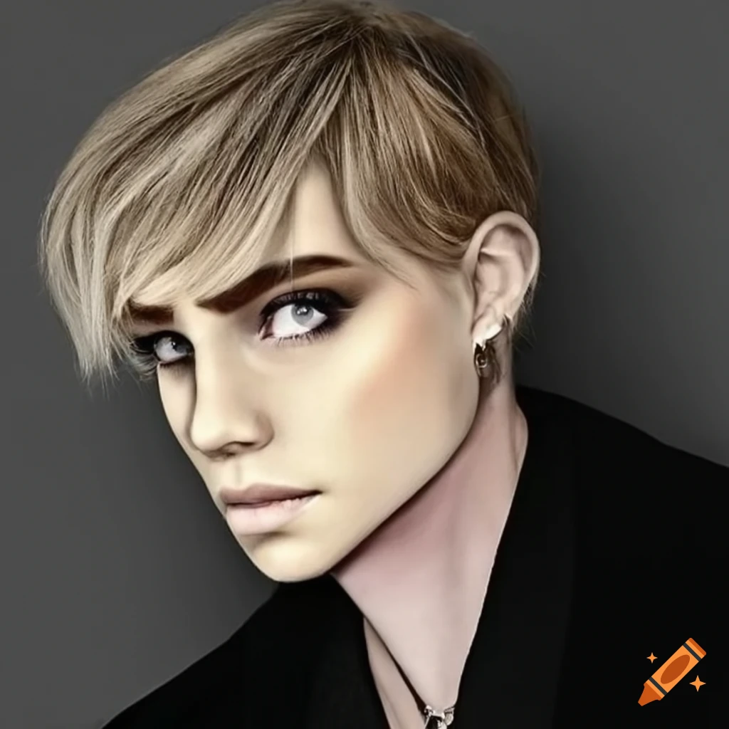 Person with blond hair and grey eyes