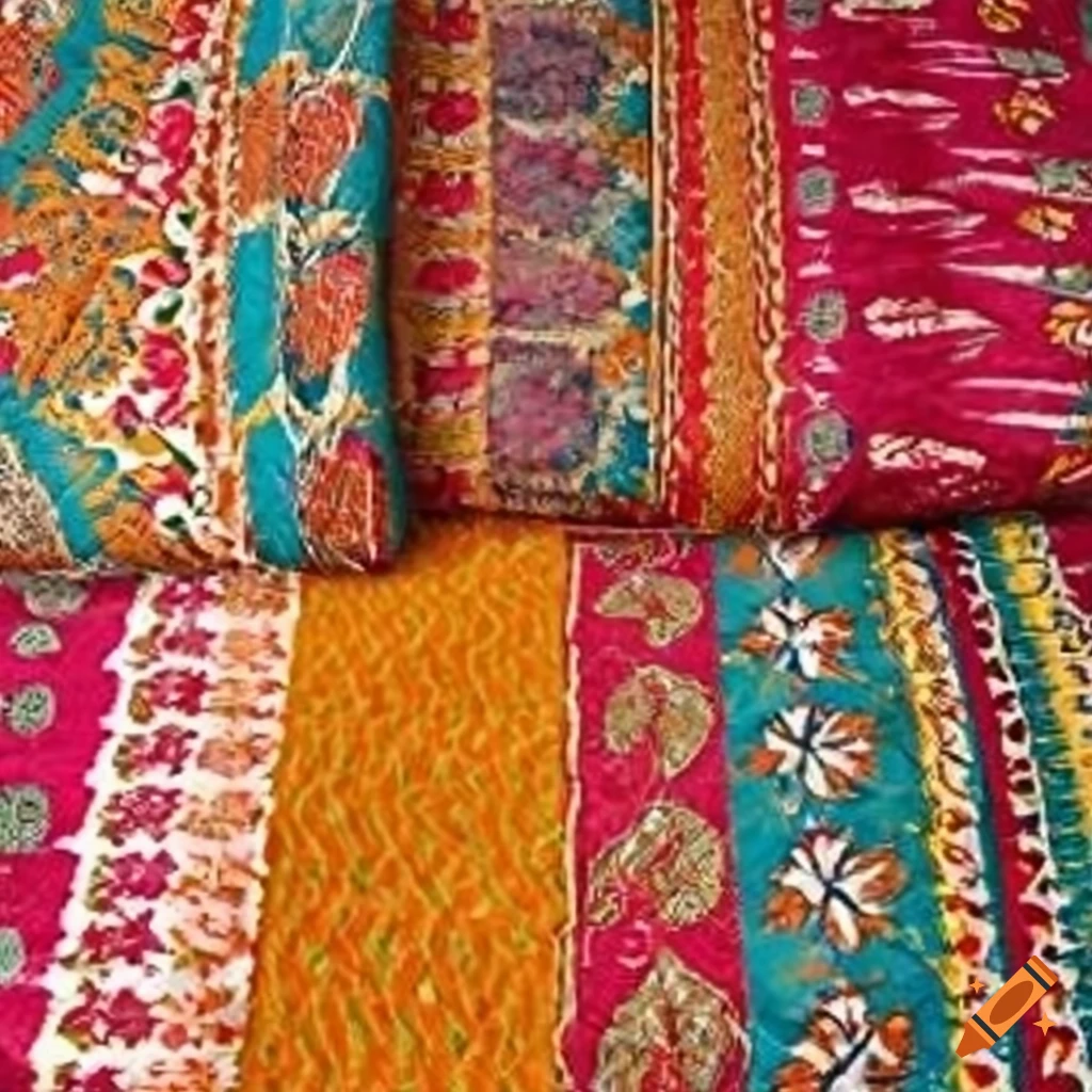 Indian vintage kantha quilt in colorful bohemian design