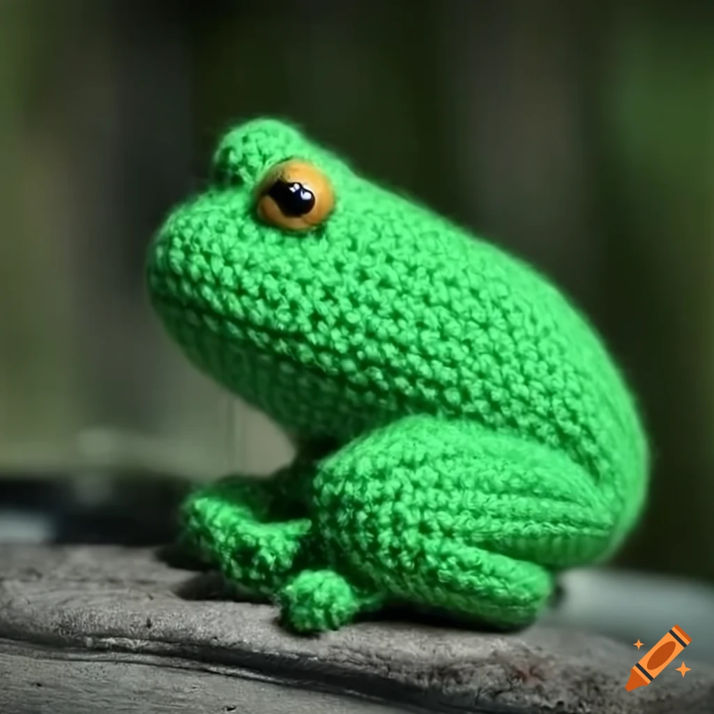 Cute crochet frog in green from behind