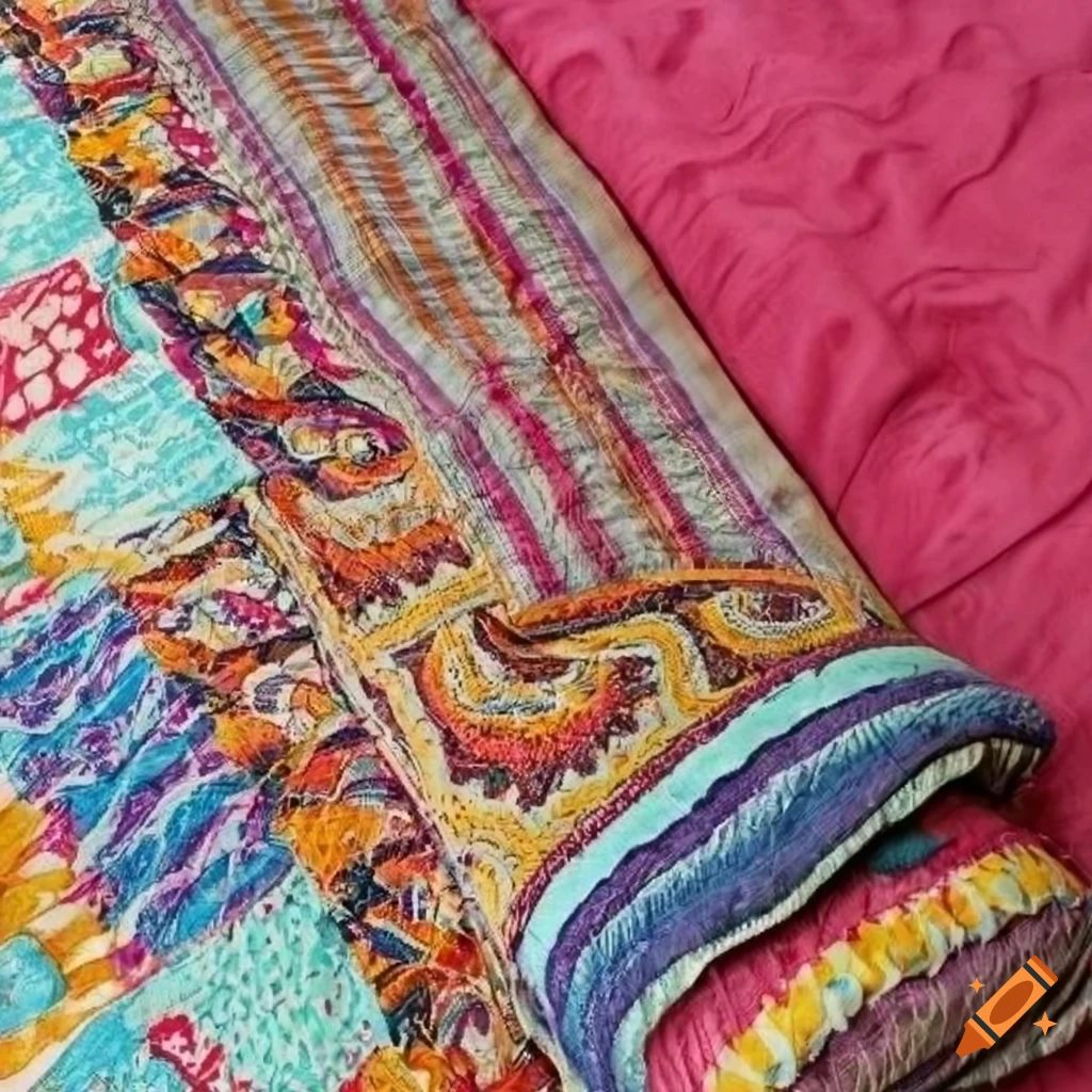 Colorful bohemian reversible blanket bedspread on vibrant fabric