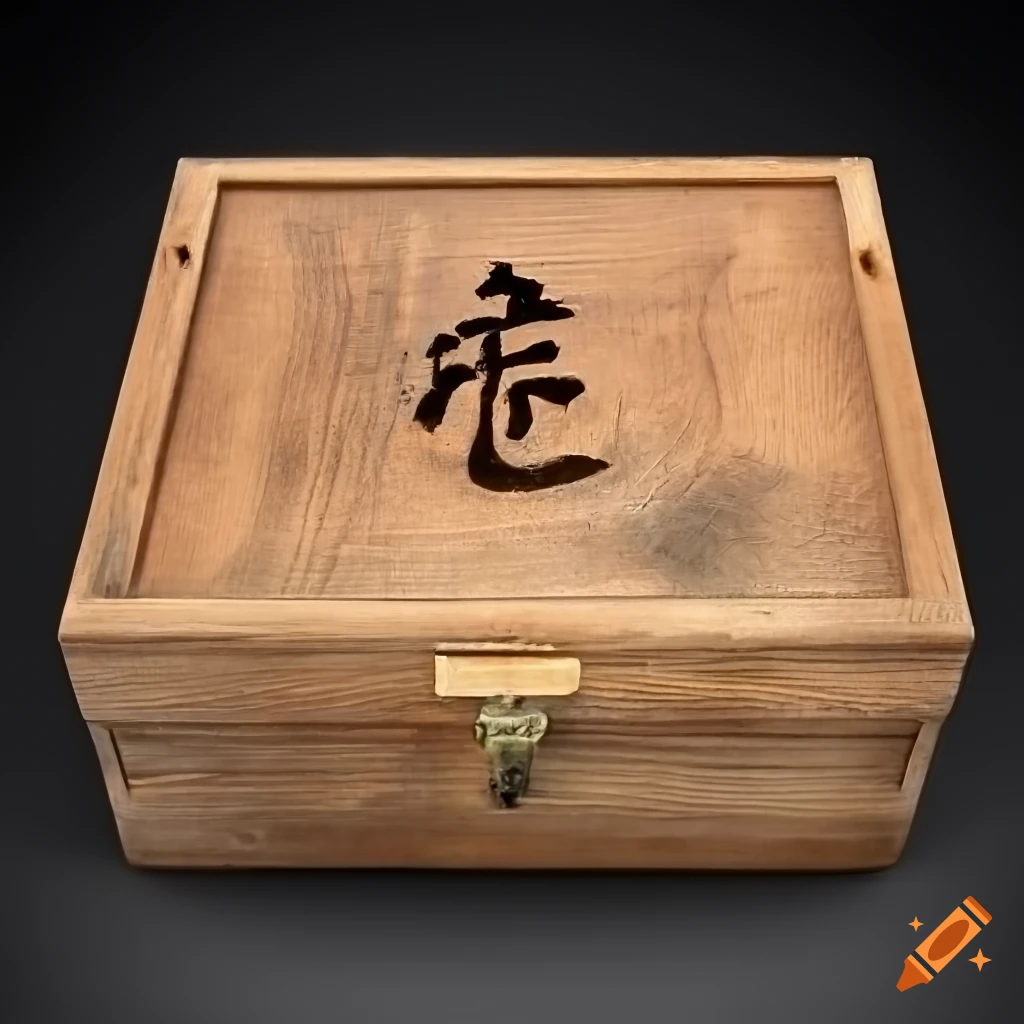 Box Script Japanese Vintage japanese wooden storage box with kanji text on concrete ...