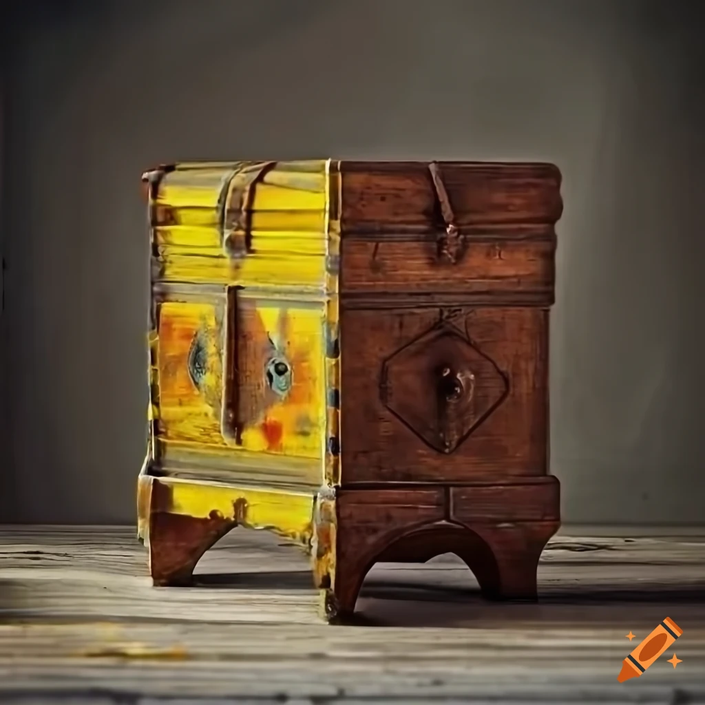 Vintage yellow chest with rustic antique design