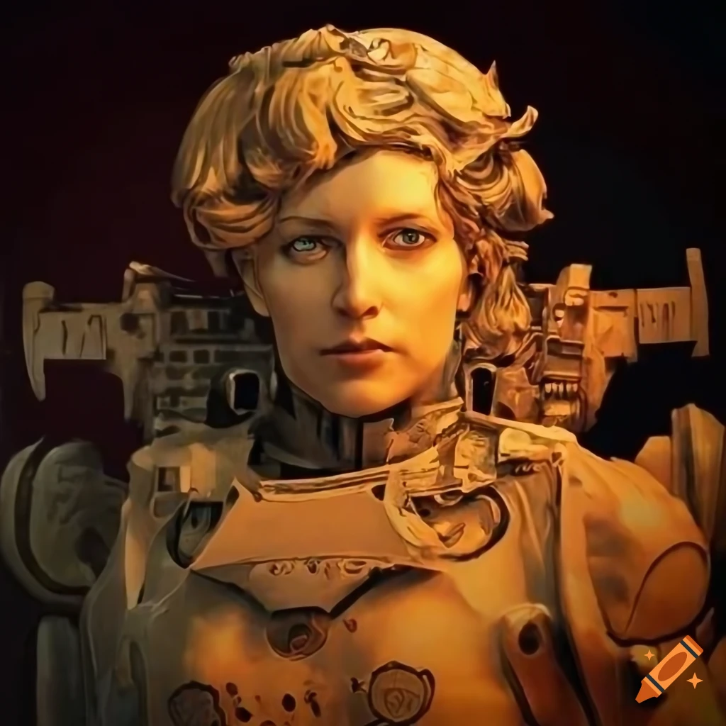 Tropical Stave Carvings style with cinematic Mech battle