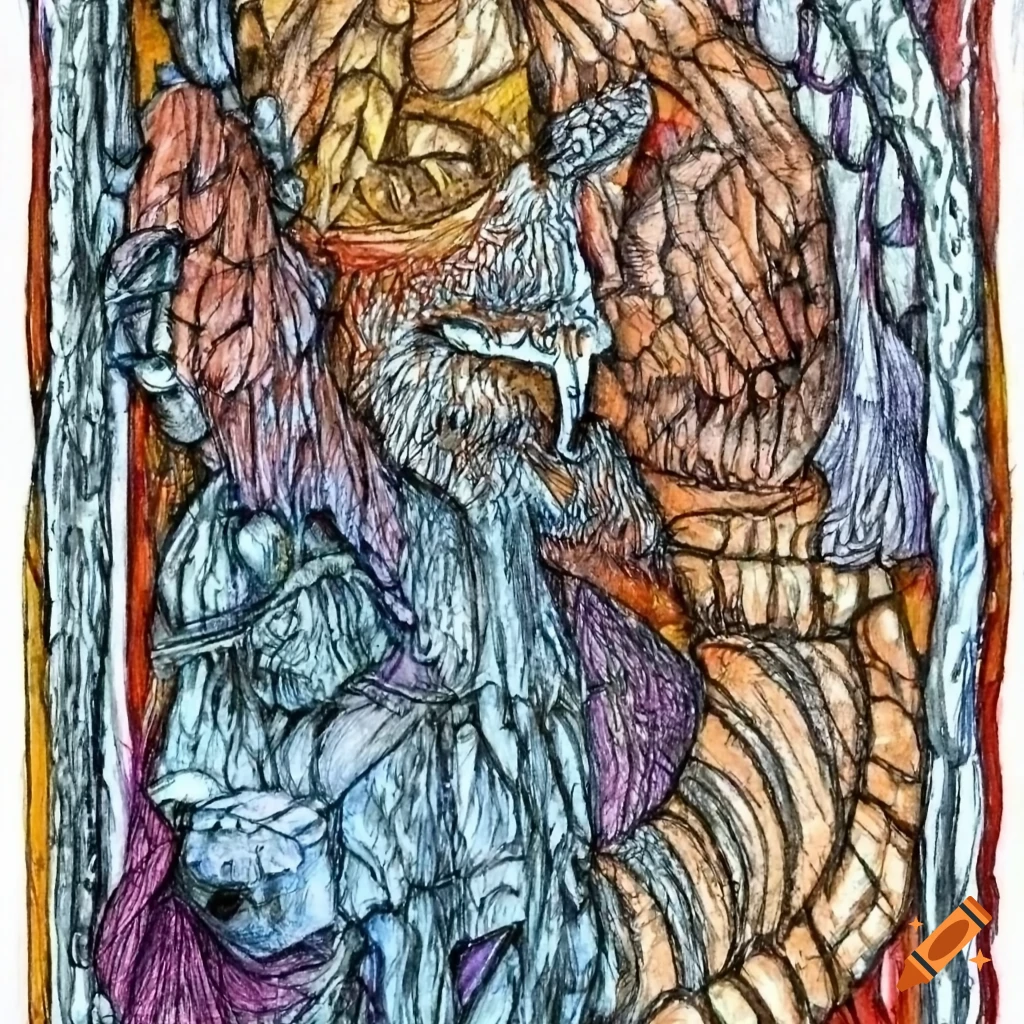 Old school fantasy art in crayon style