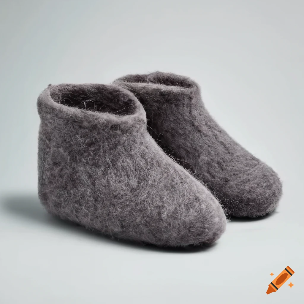 Grey felted wool slippers