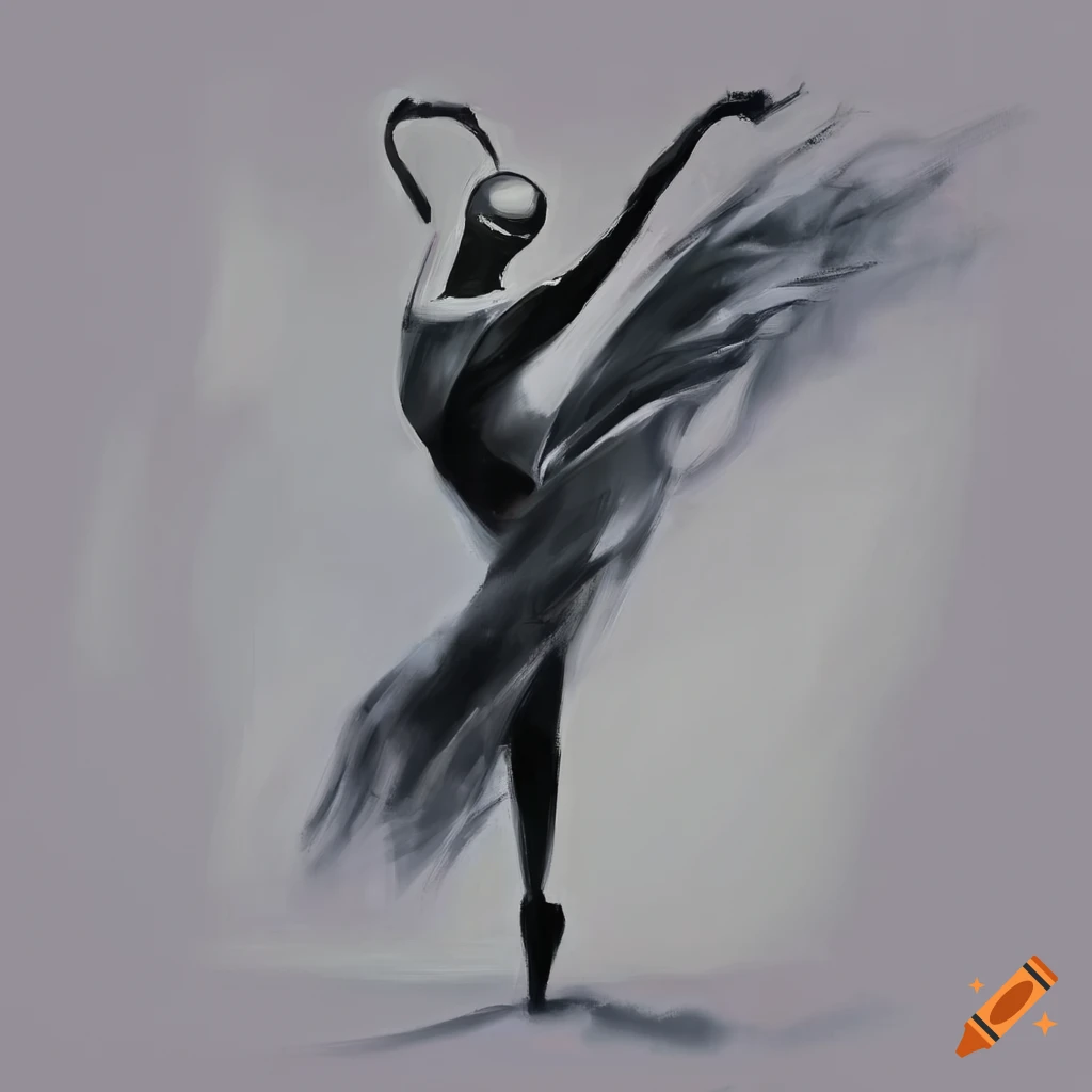 Bauhaus Art painting of a go go dancer in black, gray, and white