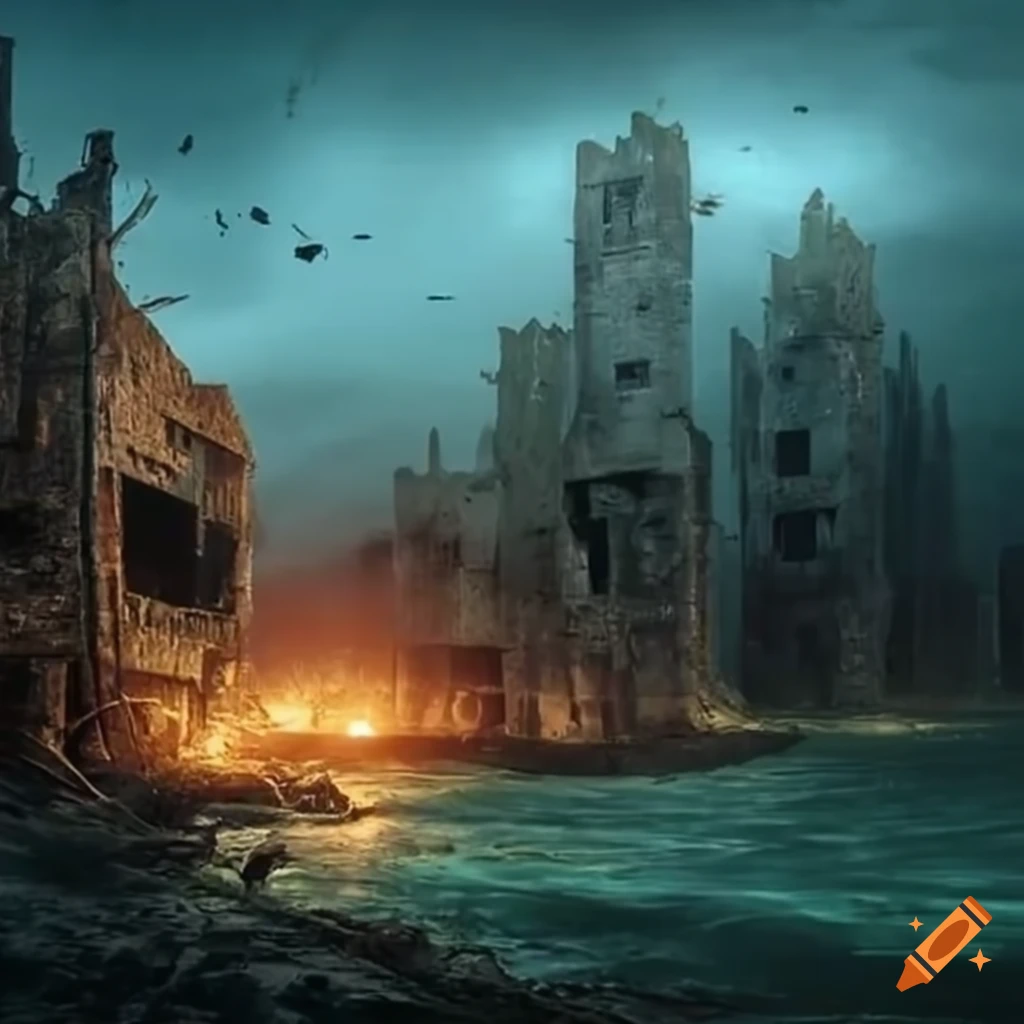 Abandoned seaside village after the apocalypse