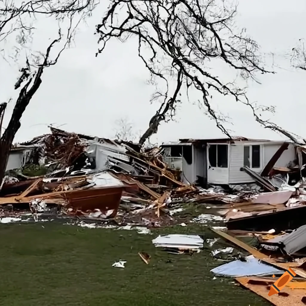 Tornado aftermath on a mobile home in Kansas