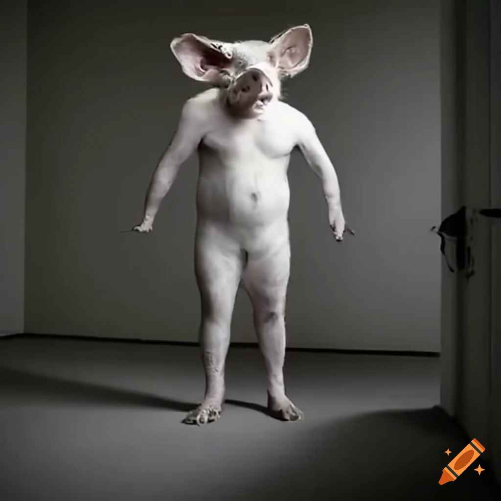 Unusual figure with a pig head in an empty room captured by CCTV