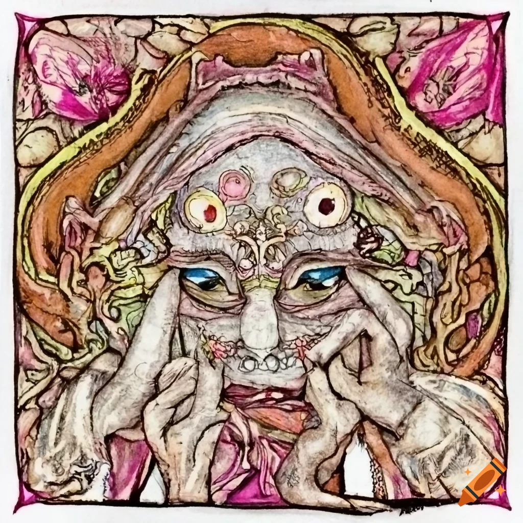 Old school fantasy art in crayon style