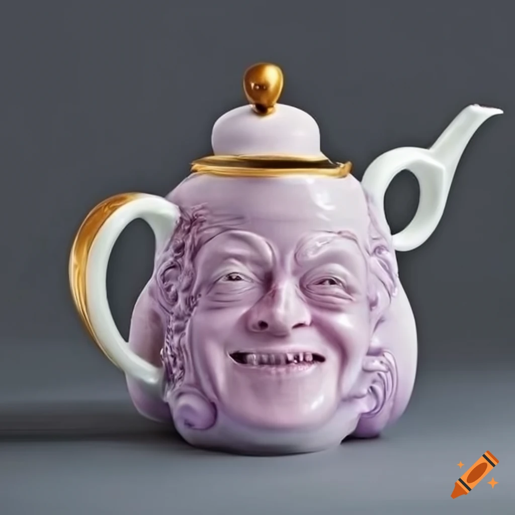 Porcelain teapots with faces of famous actors on Craiyon