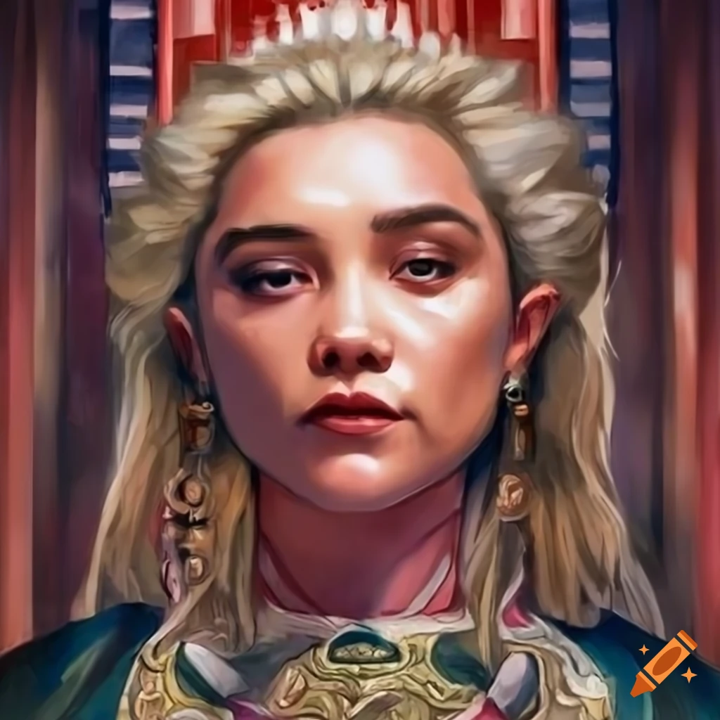 Artwork of florence pugh as princess irulan on a japanese-shinto throne ...