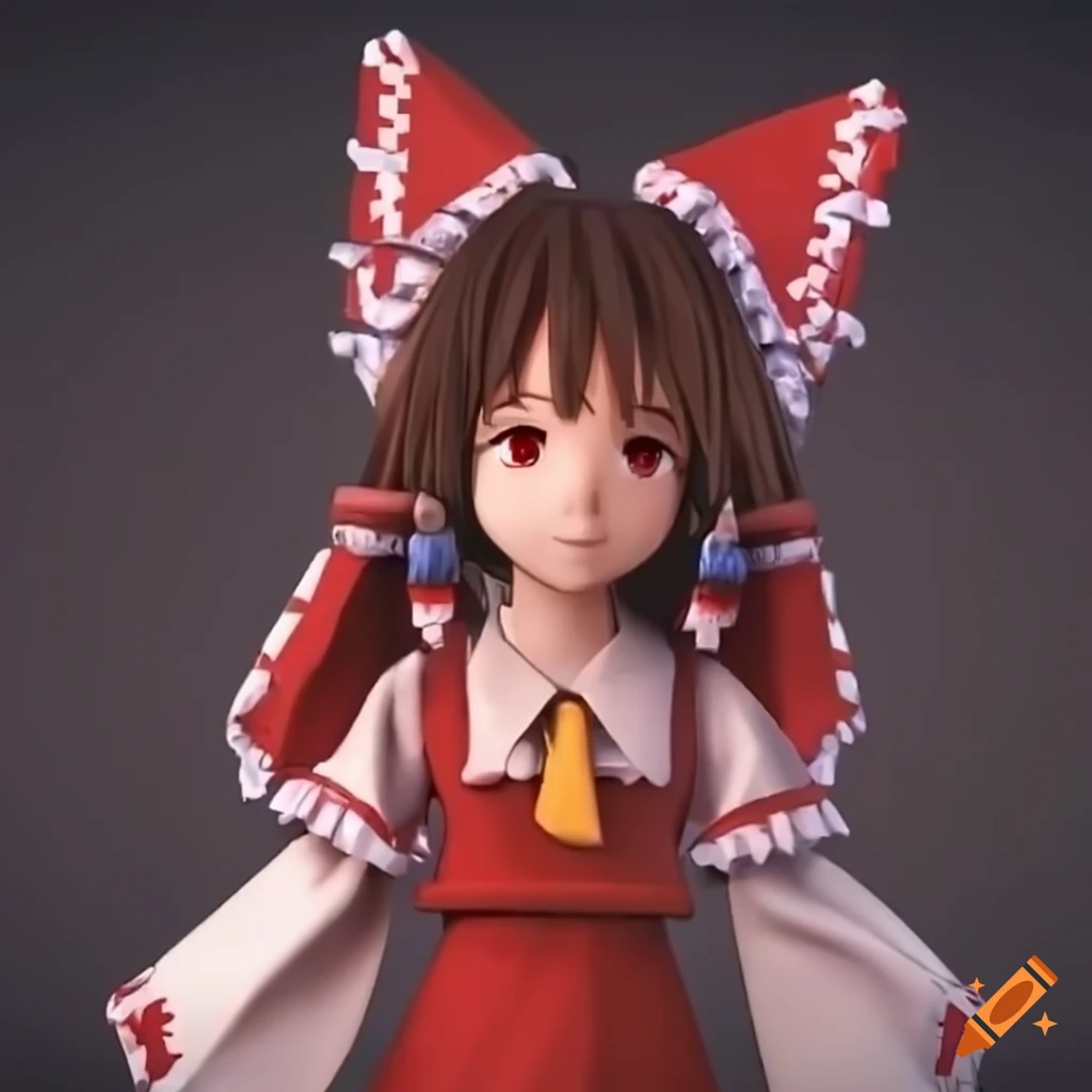 Reimu Hakurei in CGI animated cartoon style