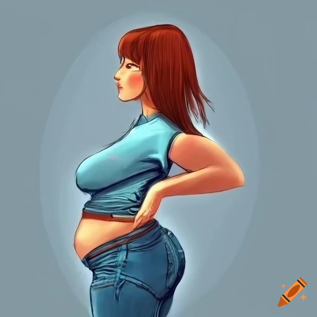 Side view of a female figure in jeans and T-shirt