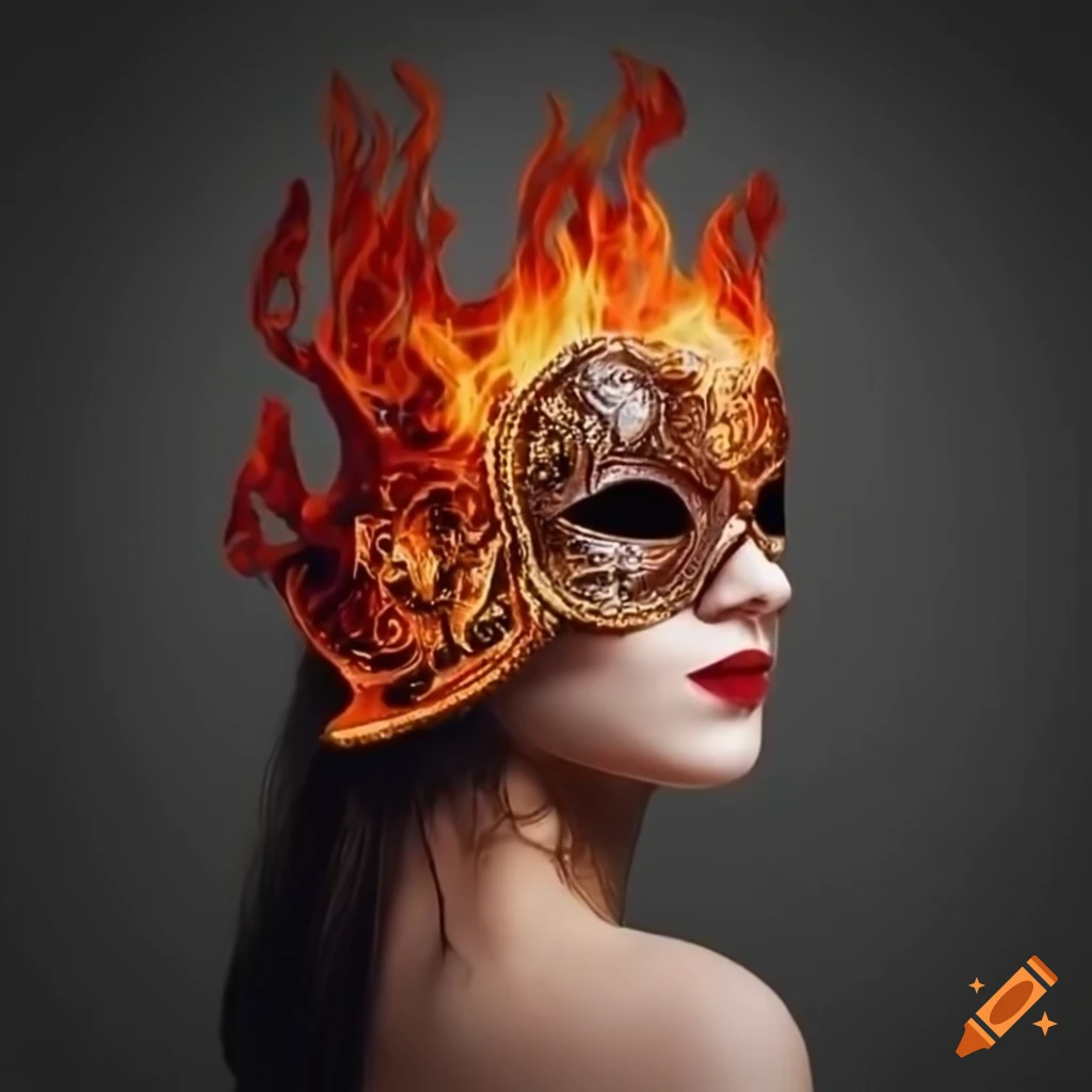 Masked hero with fire mask in elegant masquerade style