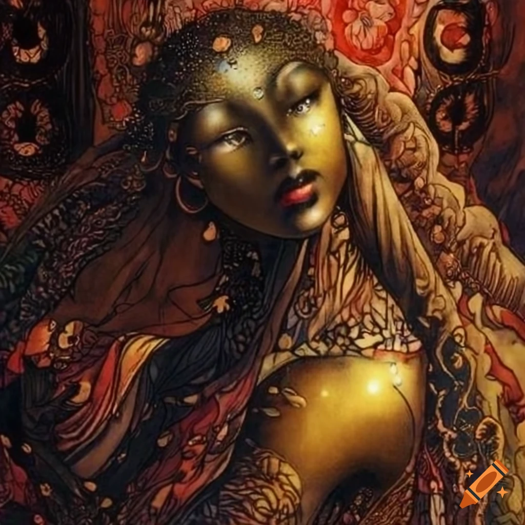 Powerful ancestral spirit in intricate ethereal art style