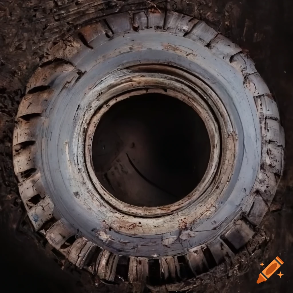 Top view of an old junkyard tire