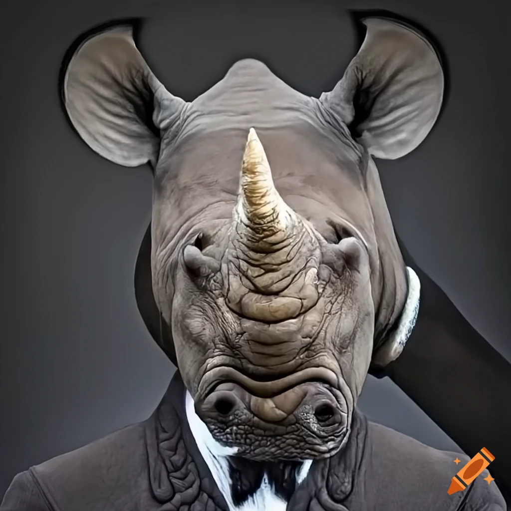 Rhino wearing a tuxedo