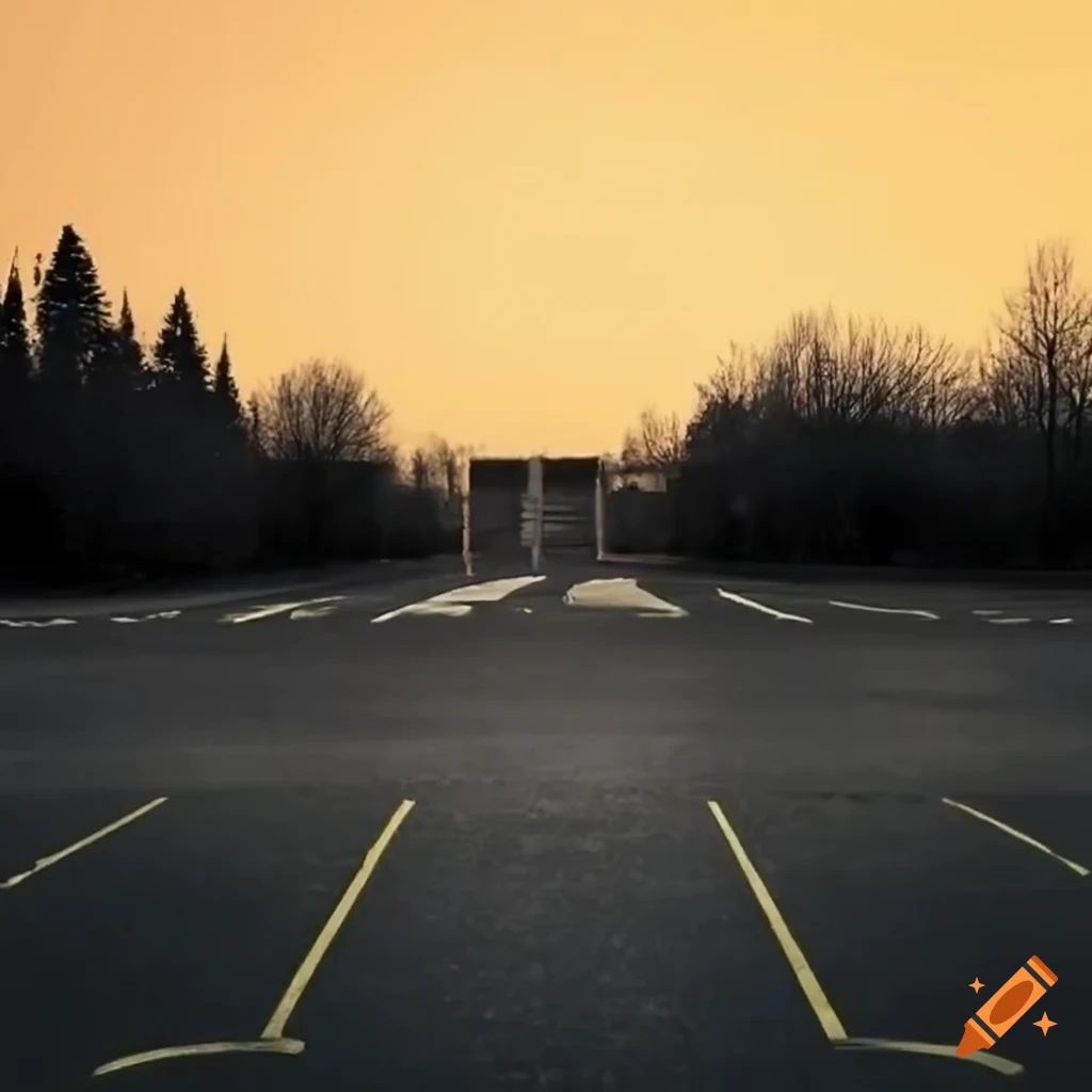 Quiet empty parking lot with trees in the background