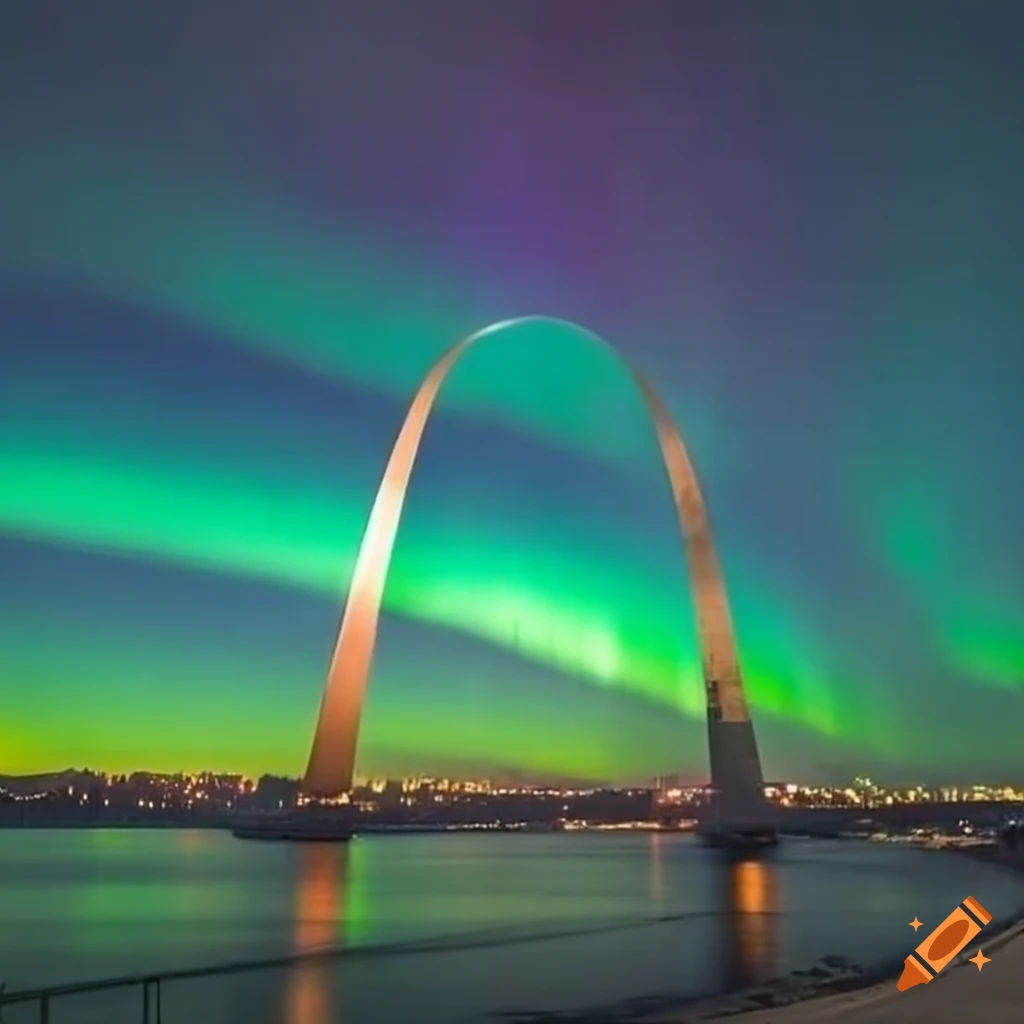 Northern lights behind the Gateway Arch