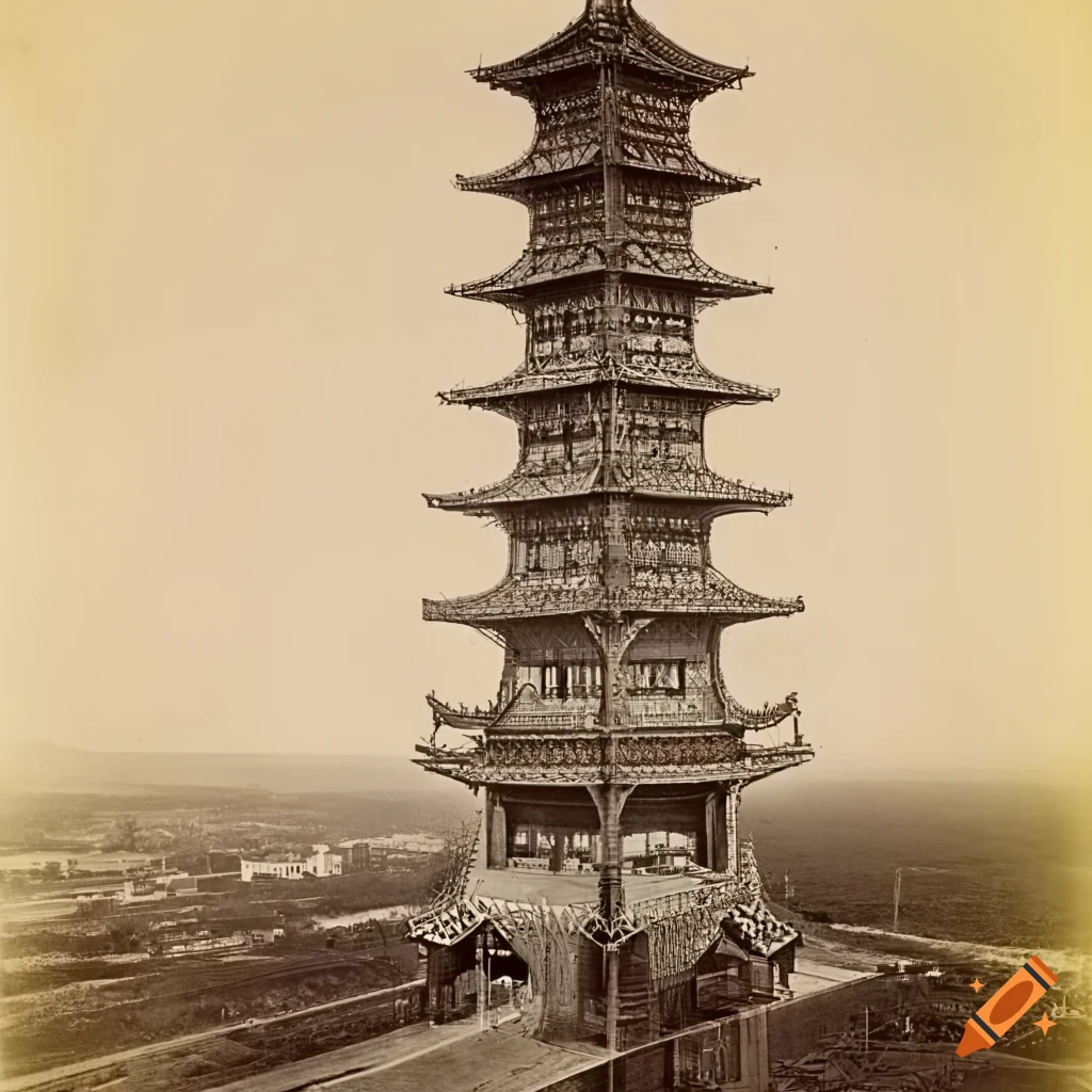 Observation deck of the mechanical pagoda transmission tower in Tropical Aberdeen, 1888