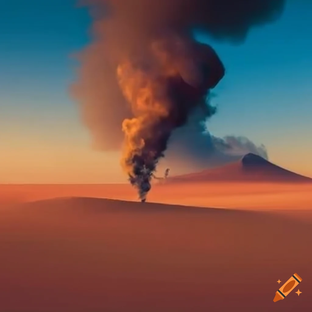 Billowing smoke in the desert landscape