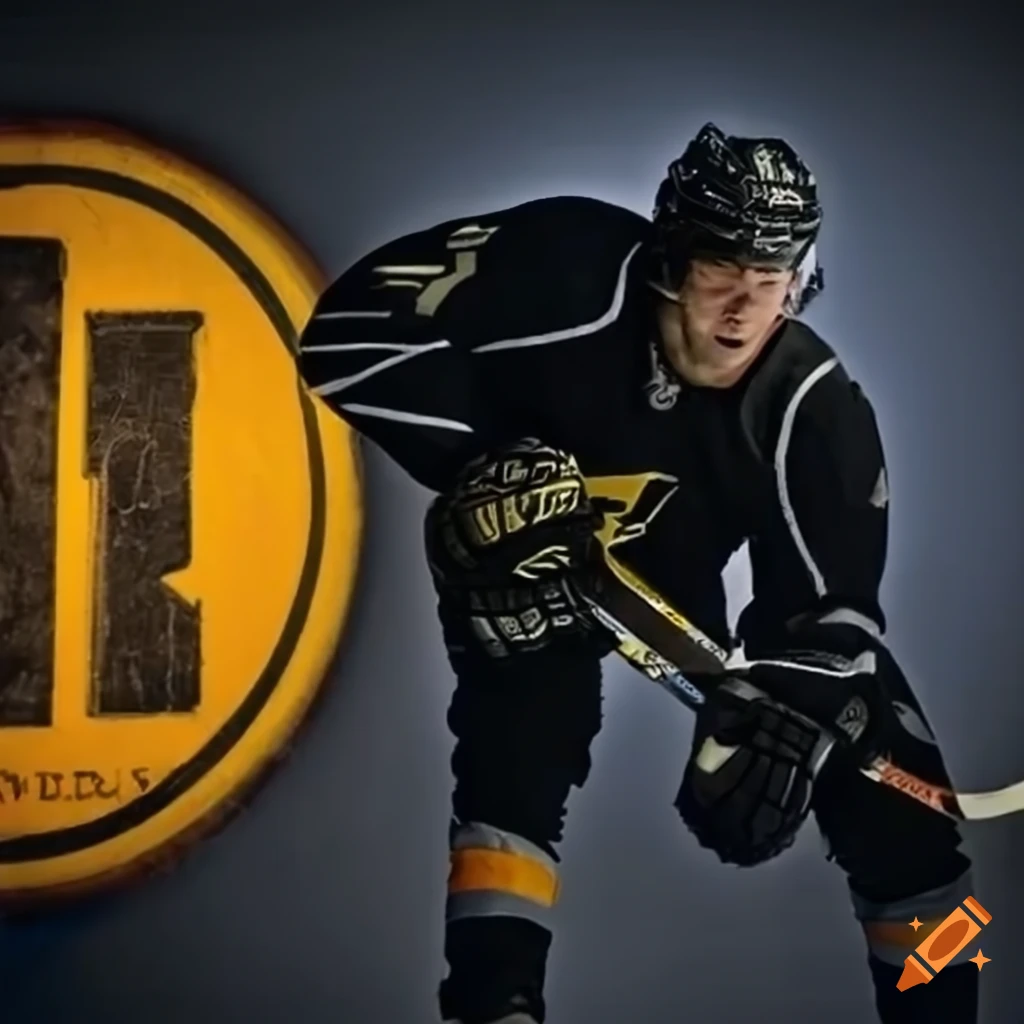 Ice hockey player in black and grey jersey with lightning bolt logo