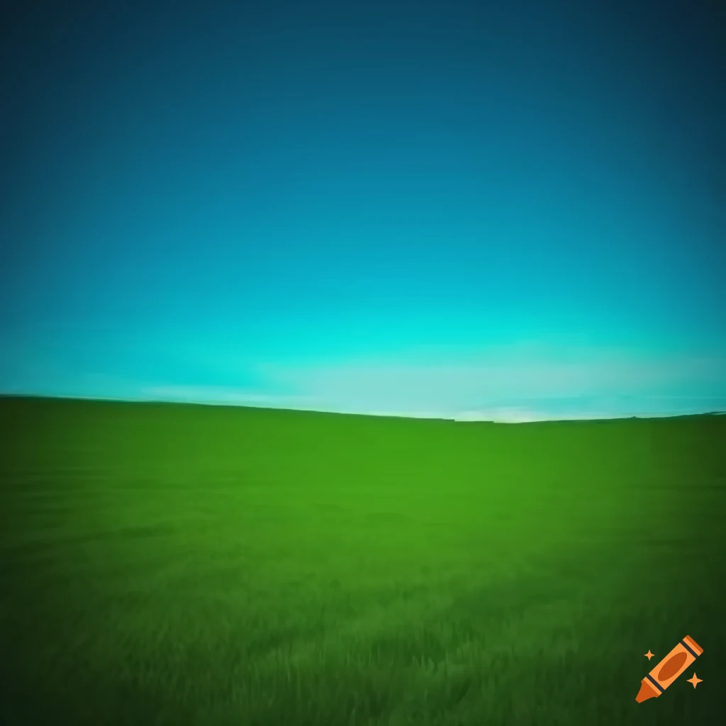 Infinite field with a linear white wooden house in a 90s nostalgia style