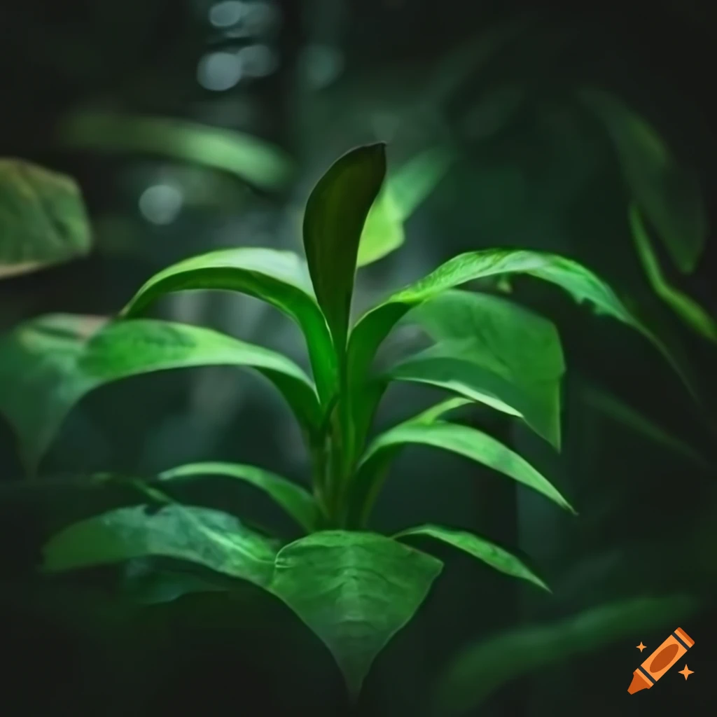 Hyperrealistic mysterious jungle plant with leaves and stem on Craiyon