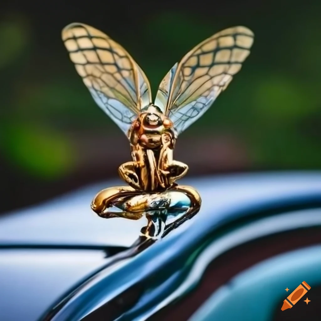 Cicada hood ornament on an expensive and gaudy car