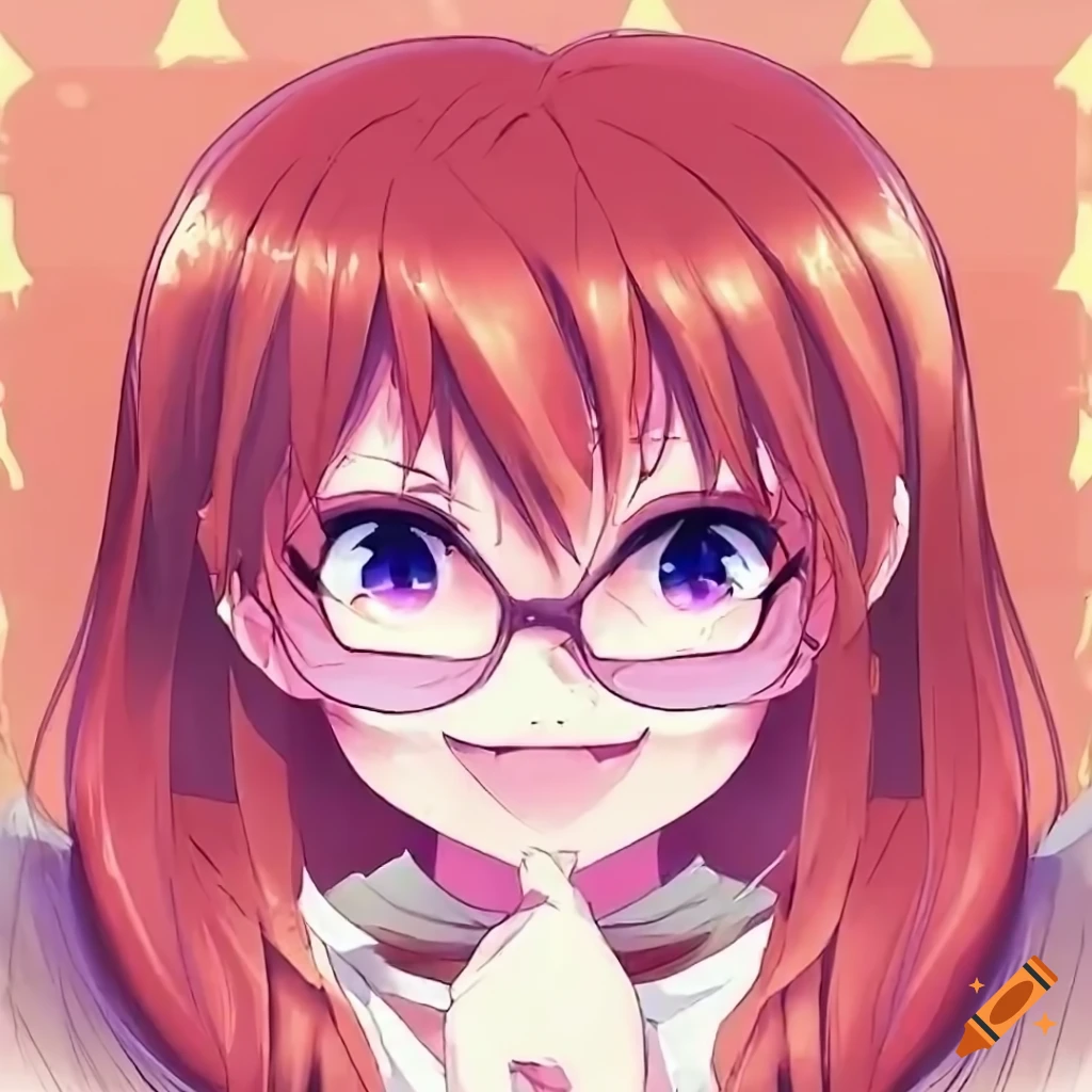 Red anime girl with glasses