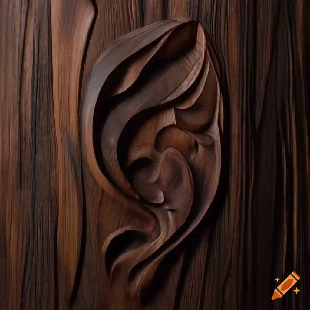 Carved design on black walnut wall panel