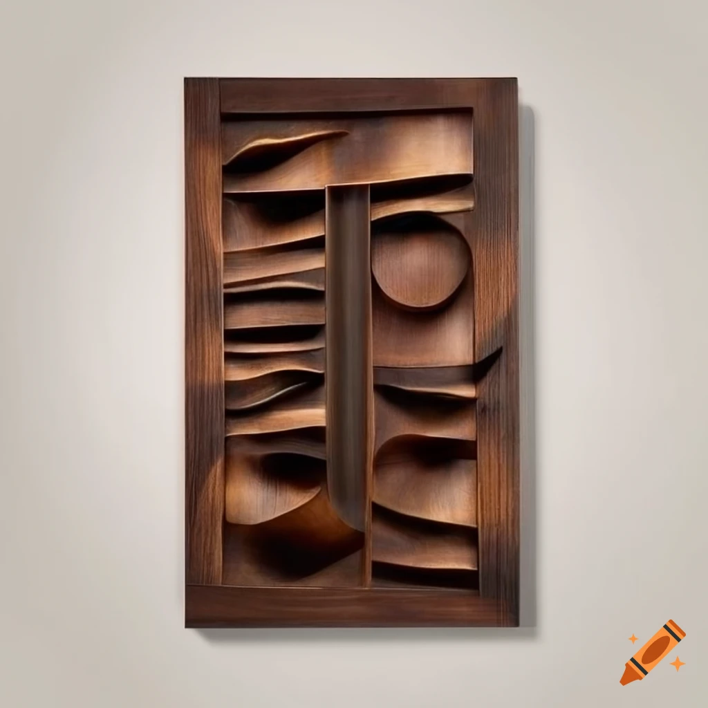 Mid-century modern carved black walnut wall art on Craiyon