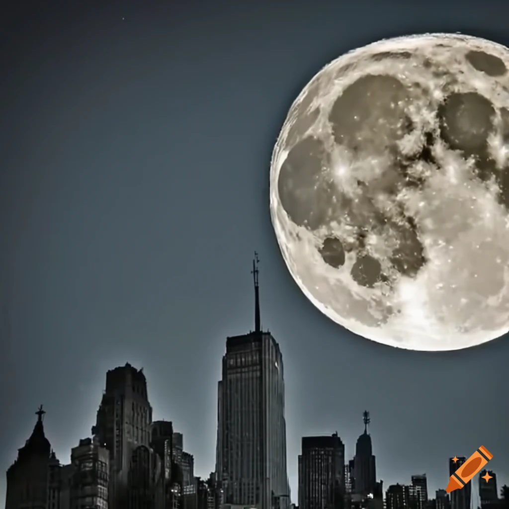 Full moon over New York City in a bright and eerie HD image
