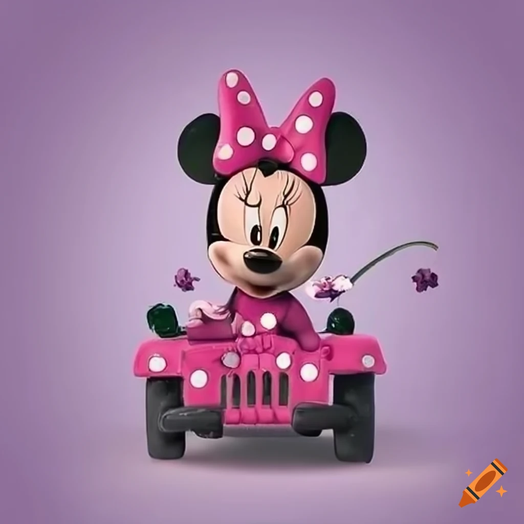 Minnie mousethemed jeep adorned with flowers on Craiyon