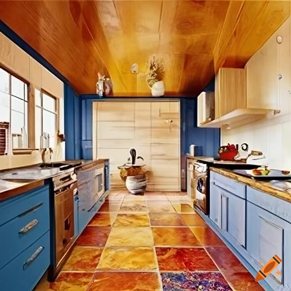 Post-modern kitchen with colorful decor elements