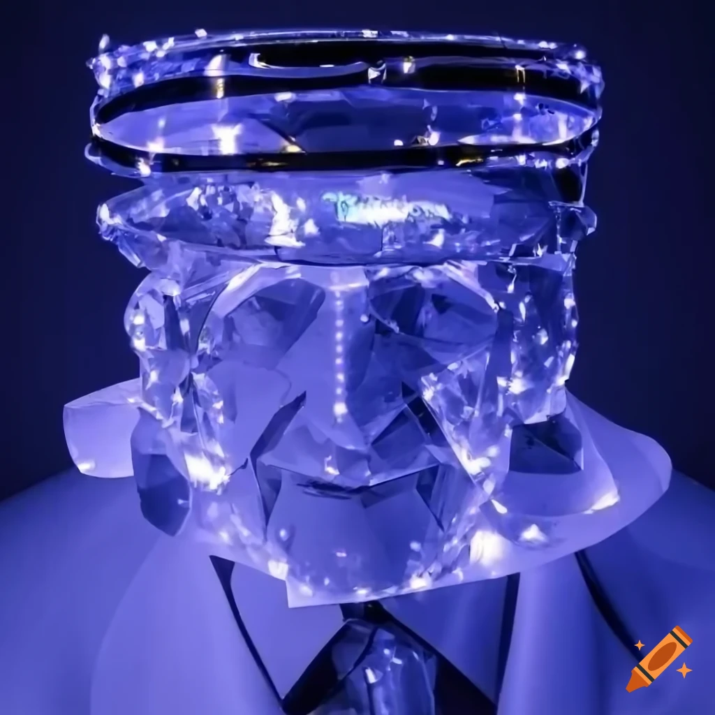 Elderly man with futuristic crystal shard top hat and LED lights