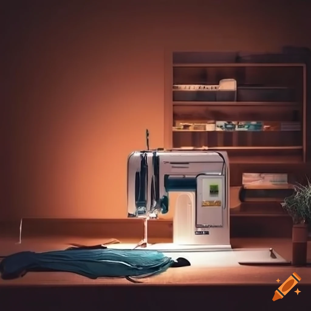 Seamstress in her workshop with a sewing machine
