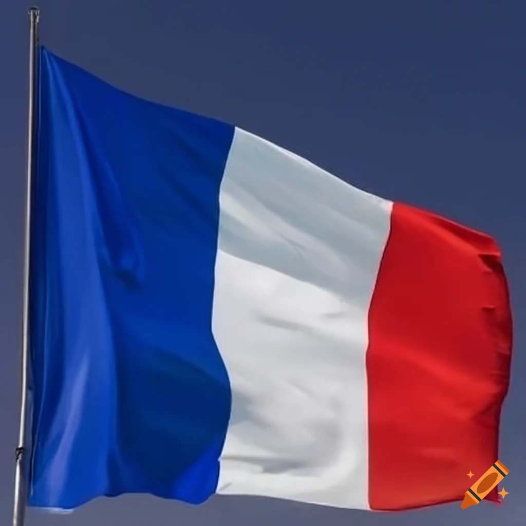 French flag on a field of ruins