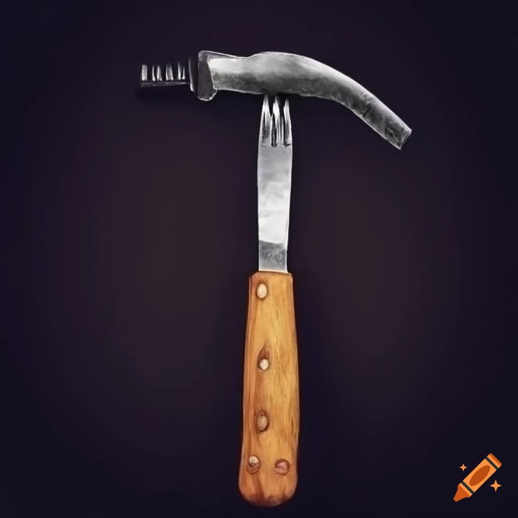 Hammer next to a spoon, fork, and knife