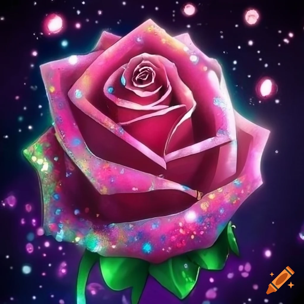 Glittering roses among flowers