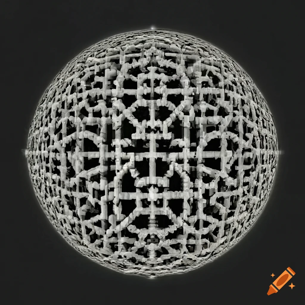 MC Escher fractal conundrum printed circuit sphere