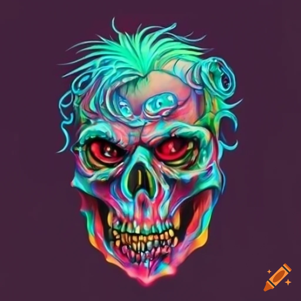 Stylized demon skull with glowing red eyes
