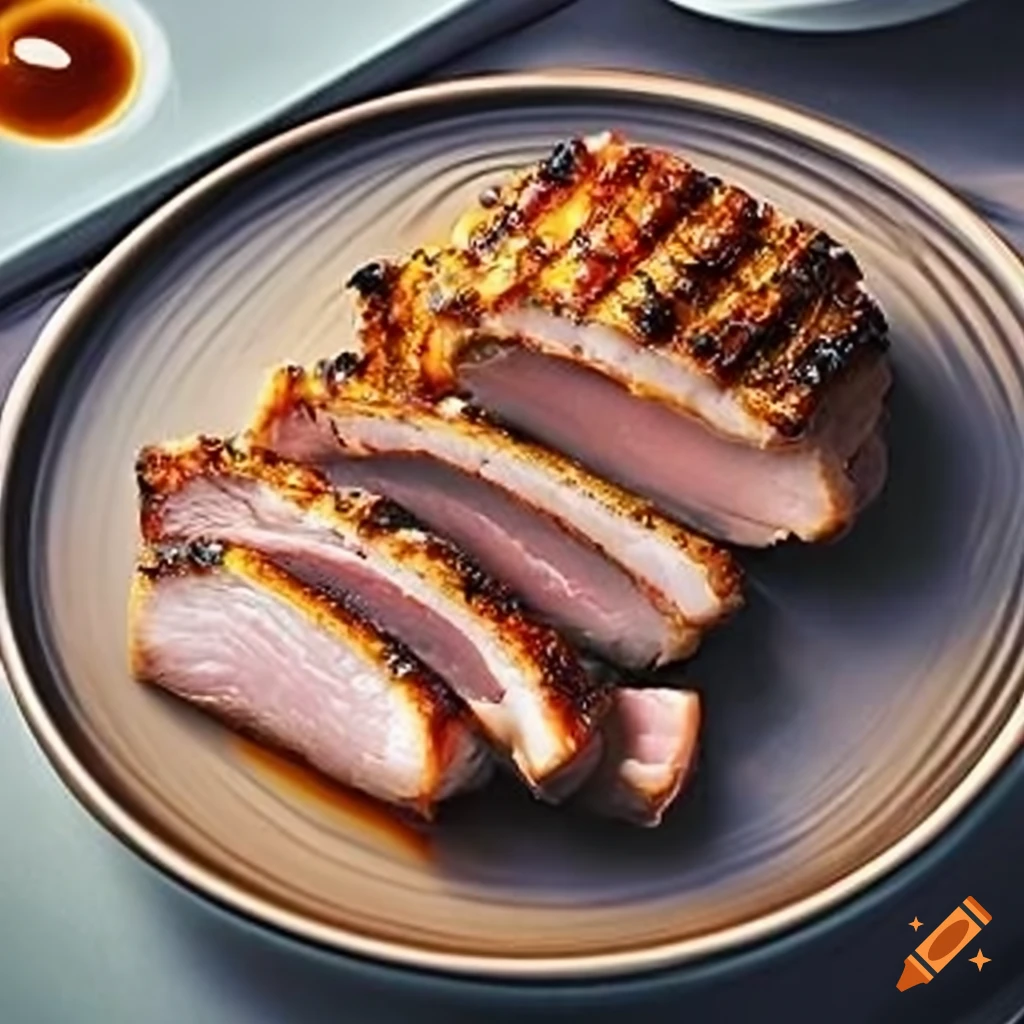 Pork marinated with pineapple juice, wasabi, hoisin sauce, and rice